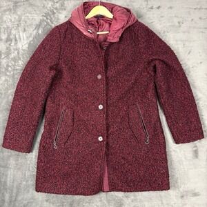 Laura Torelli Women's Size Medium Red Pink Puffer Jacket With Hood Sherpa